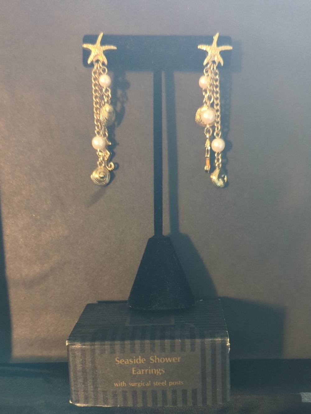 Avon Gold Starfish Drop Earrings with Pearl Beads